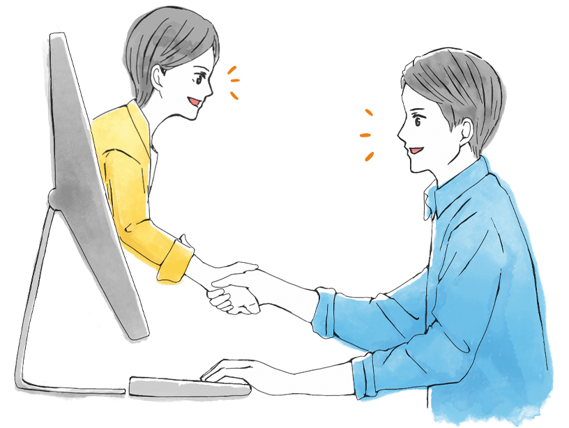 オンラインでお話するイラスト
